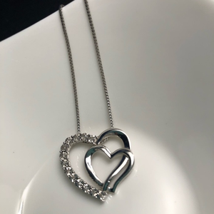 Double Heart Sterling Silver Pendant, 18” Chain‎